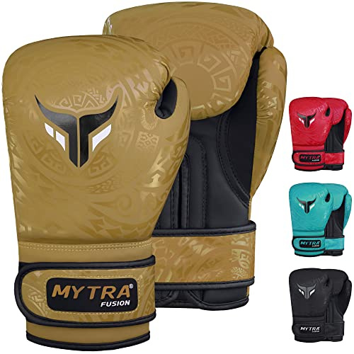 Mytra Fusion Guantes de boxeo para niños para entrenamiento, kickboxing, saco de boxeo, muay thai, MMA, peleas y peleas, perfectos para niños y niñas (Gold, 6-oz)