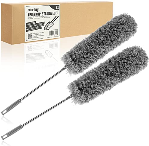 com-four® 2X XL Chenille-Staubwedel mit Teleskopstiel, Ausziehbar von 80 bis 240 cm – Extra Langer, ausziehbarer Staubwischer für hohe Decken & Spinnweben (2 Stück - anthrazit)