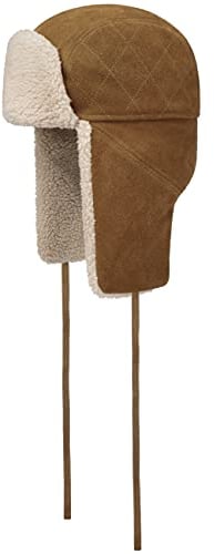 Stetson Calf Split Lapeer Fliegermütze Herren - 100% Kalbsleder - Gefüttert aus Baumwolle - Wintermütze mit Ohrenklappen - Mit Kunstfellbesatz - Pilotenkappe Herbst/Winter Cognac L (58-59 cm)