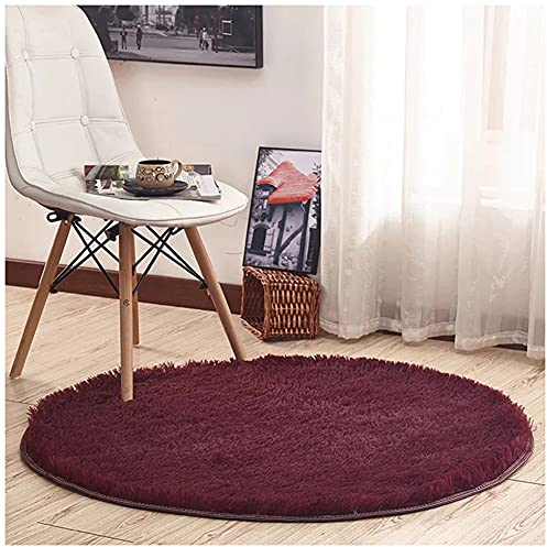 Teppich Wölkchen Hochflor-Plüsch-Teppich I Bettvorleger Sofa Matte I Wohnzimmer Kinderzimmer Schlafzimmer Flur Läufer I rutschfeste Unterseite I Rund,Weinrot,100CM