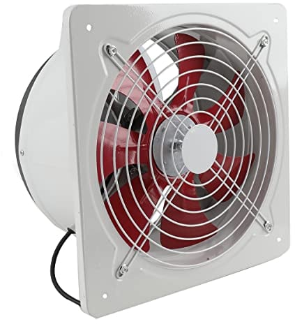 ECUTEE - Ventilador axial de 220 V, 300 mm, ventilador extractor de pared, ventilador de metal industrial, para cocina, baño, garaje, color blanco y álabes rojos, 2650 m³/h