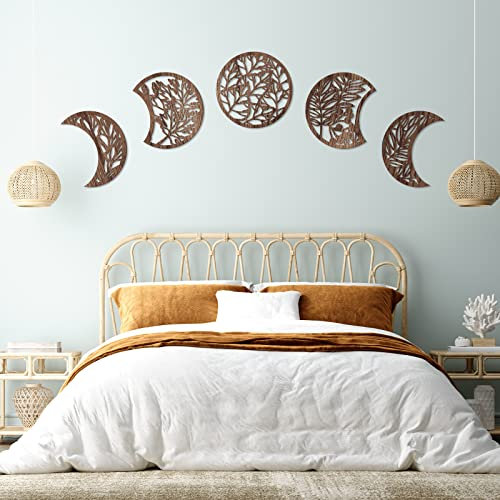 Jetec Mondphasen-Wandkunst-Dekor, Wanddekoration, Wandgiebel, Holz, Mondphase, spirituelles Schlafzimmer, nordisches Boho, Lunar, ästhetische Kunst für Wohnzimmer, Wohnheim, Wohnung, Bar, Ornament