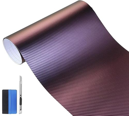 NewL 3D-Chamäleon-Kohlefaser-Vinylfolie, Selbstkl., Lila zu Blau 30x150 cm | Kohlefaser-Optik, Montagewerkz. inkl., Luftkanäle, flex. dehnb., 5–7 J. innen, 3–5 J. außen, für Autos, Motorräder, Möbel