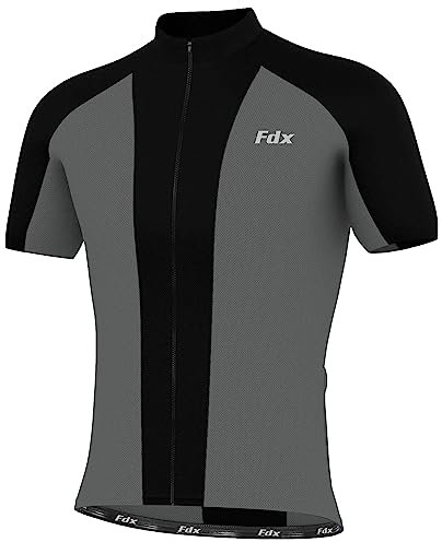 FDX Men’s Cycling Jersey - Short Sleeves Summer Biking Tops, Breathable Quick Dry Mountain Bike MTB Jersey, 1/4 Zip T Shirt for Running, Biking and Hiking (Brisk Grey-XL)