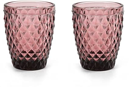 Set 6 bicchieri bichiere acqua 250 ml in vetro colore rosa 10 cm GIN-820557