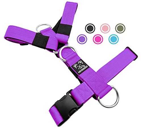 Robust Nylon Geflochten Anti-Zug Hundegeschirr, Verstellbar Brustgeschirr mit Neopren Gepolstert & Schnalle, Hunde Geschirr Zuggeschirr für Mittlere Große Hund Training Walken Laufen L,Violett