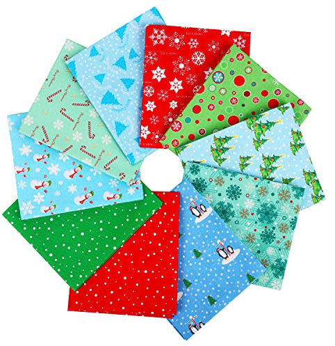 Craftido -24 Optionen- 100% Baumwolle Quiltingstoff Bündel 10pcs Fat Quarters 18x21 (46x53cm) -Mittleres Gewicht 5.2oz- für Quilting, Nähen Projekt, Patchwork, DIY Handwerk - Christmas