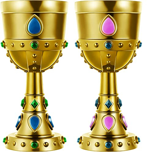 Suclain 2 Pcs Medieval Molded Crown Goblets, Gold Plastic Chalice | 8 oz Jeweled Vintage Cups for King Queen Party, Medieval Party Decorations for Carnival Renaissance Themed Drinking Supplies