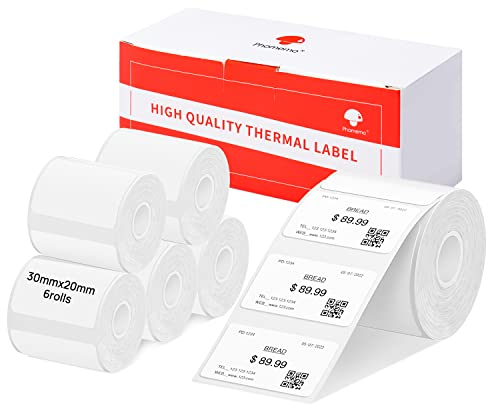 6 Rouleaux D'éTiquettes Phomemo M120/M110, 1.18 X 0.78 (30 X 20 Mm) Papier D'éTiquettes Thermiques Pour Imprimantes D'éTiquettes Phomemo M120/M110/M200/M220, Papier D'éTiquettes Thermiques Blanc
