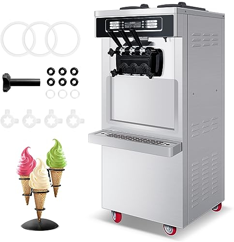 Heladera profesional Soft Serve con compresor autorefrigerante, con función de conservación, preparación en 15 min, 2200 W, autoportante, acero inoxidable, 6 l x 2