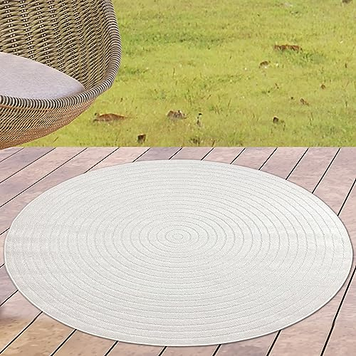 CARPETIA Runder In- & Outdoor Teppich 3D-Linien Creme Ø 120 cm | Pflegeleicht, wetterfest, schmutzabweisend und strapazierfähig, OEKO-TEX geprüft, für Fußbodenheizung, mit 3D-Linien