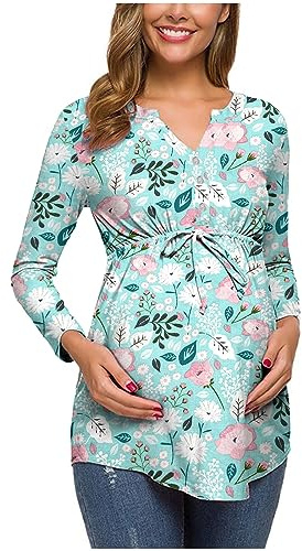 SISAY Vêtement Femme Enceinte Hiver Pas Cher a la Mode Chic Chemise Femme Enceinte Atuomne Haut Femme Enceinte Manche Longue Printemps Maternité Tee Shirt Grossesse Tunique Blouse Imprimé Floral