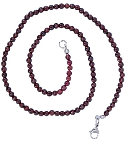 Taddart Minerals - Collana marrone rosso scuro in granato naturale con sfere da 4 mm e 45 cm di lunghezza, realizzata a mano, Granato