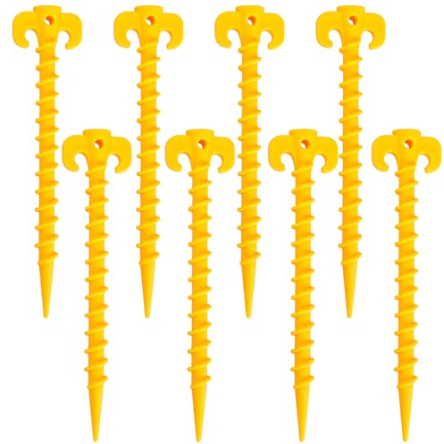 8 Pieces Plastic Tent Pegs Plastic Camping Pegs Tent PegTent pegs Heavy Duty Tent Stakes Pegs,for Camping, Outdoor and Sand(Yellow)