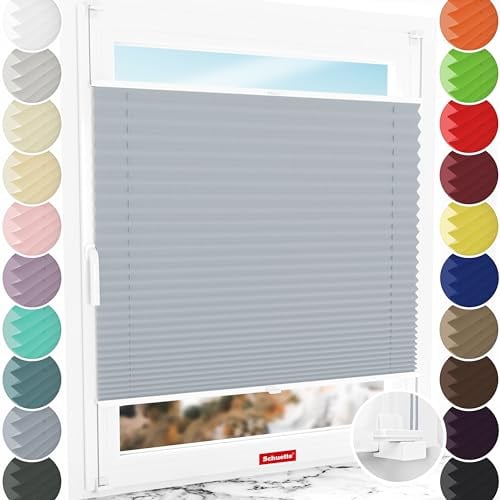 Schuette® Plissee ohne Bohren ● Thermo Kollektion: Iron Fog (Hellgrau) ● 105x120cm (Breite x Höhe) ● Suprafix Faltrollo X Klemmfix Rollo ● Blitzschnelle Montage inkl. Video