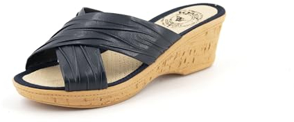 JOMIX Ciabatte Donna Estive Anatomiche da Casa Sandali Eleganti Tacco Zeppa per Signora Pantofole Ortopediche Comode con Fasce Incrociate TD1565 Blu 37