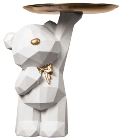 OKESYO Bär Deko Bär Skulptur Deko mit Tablett, Bären Deko Harz Tier Skulptur Deko Tablett für Wohnzimmer, Eingangsbereich, Büro, Schreibtischdekoration