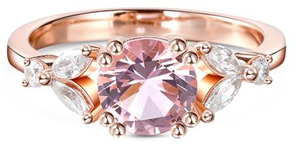 Jeulia Rundschliff-Ring aus Sterlingsilber, Roségold, Morganit-Band, Verlobungsversprechen, Jubiläumsringe mit Schmuckschatulle für Sie, Frauen, Mädchen, Weihnachten, Valentinstag (Roségold, 68(21.8))