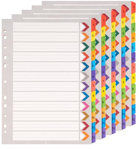 [5 Stück]Register für Ordner A4 1-12, Farbig Ordner Trennblätter aus Karton für Schule, Büro