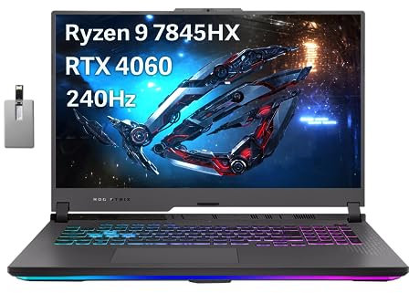 Asus ROG Strix G17 17.3'' QHD 240Hz Gaming Laptop, AMD Ryzen 9-7845HX, NVIDIA GeForce RTX 4060, 64GB DDR5, 4TB PCIe SSD, RGB B&K, Wi-Fi 6E, Win 11, Grigio, Scheda USB Hotface 32GB