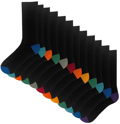 The Essentials Wardrobe Mens Socks 12 Pairs Heel & Toe Coloured Socks Mens Ribbed Top Formal & Casual Multipack Socks Soft Breathable Elastane Stretch Ankle Socks Size 6-11