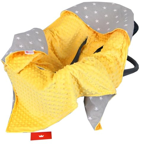 Babylux Baby EINSCHLAGDECKE 90 x 90 cm Einlage Babyschale Kinderwagen Buggy Decke Autoschale Autositz Minky Baumwolle 3-Punkt-Gurt Kleinkind Babydecke (6. Gelb +Sterne)