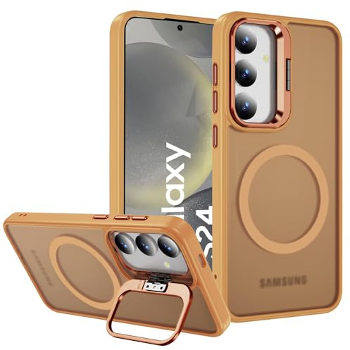 CoolGadget Case für Samsung Galaxy S24, kompatibel mit MagSafe Schlanke Schutzhülle mit Ringhalter und MagSafe-Unterstützung, Orange