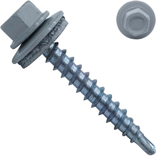 100 Stück Trapezblechschrauben mit EPDM Dichtscheibe - 4,8 x 35/30 - RAL 7035 - Lichtgrau - Bohrschrauben 6-kant - kopflackiert - selbstschneidend - SC5164