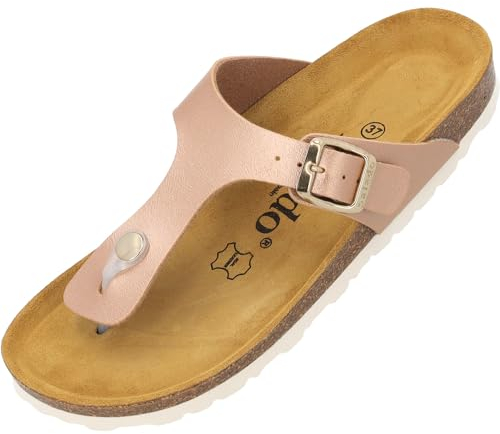 Palado Zehentrenner Damen Kos Metallic – gefertigt in Spanien – Obermaterial mit metallischer Optik – Weichfußbett – Veloursleder-Decksohle Kupfer UK7 - EU40