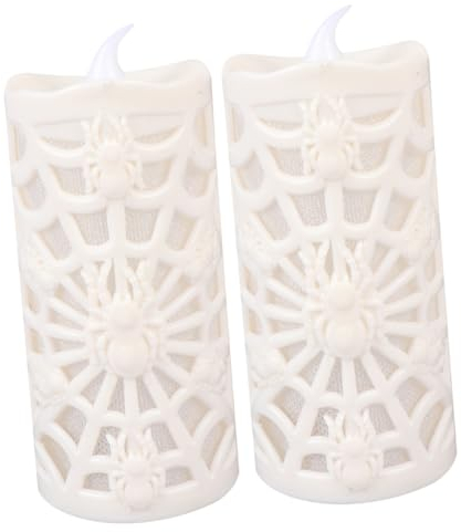 BUTIFULSIC 2st Spinnennetz Lampe Geführte Leuchter Halloween-kerzen Esstisch Dekor Spinne Kerzenlicht Halloween-lampen Drinnen Halloween-lampen-ornamente Lustige Lampe Weiß Led Schädellampe