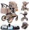 Passeggino 3 pezzi, passeggino, passeggino 3 in 1, passeggino pieghevole, pneumatici in gomma, con accessori, Gondola, Adaptateurs, 25 kg (XX1 Cachi)…