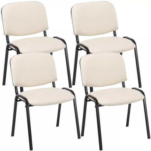 In And OutdoorMatch Besucherstühle Izaiah - Beige - 4er Set - Kunstleder - Metall Matt Schwarz - 53x53x83cm - Stapelbar - Gepolsterter Sitz
