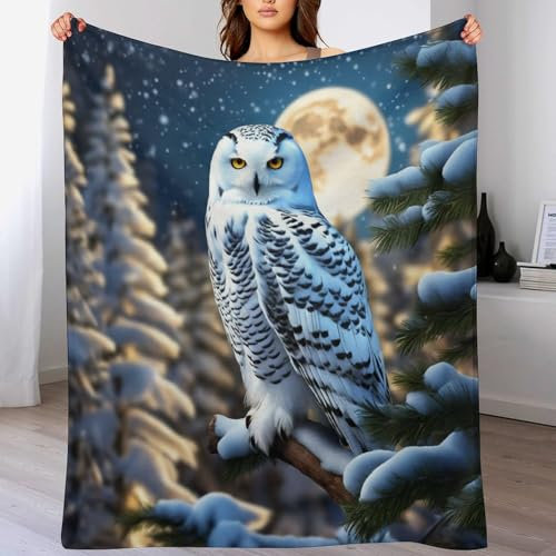 PAZZK Kuscheldecke Eule Decke Tagesdecke - Weiche Flannel Decke Mit Muster Sofadecke - Baumwolldecke Wohndecke Sofaüberwurf Bettüberwurf(180×200cm)