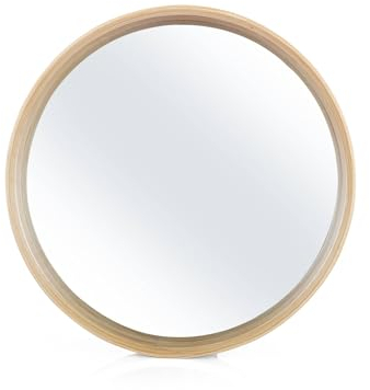 Gozos Lorca Rustikaler Spiegel Rund mit Naturholzrahmen - Dekorativer Wandspiegel für Wohnzimmer, Badezimmer oder Eingangsbereich und inklusive Montagematerial - 60 x 60 cm
