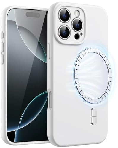 JETech Magnetic Silicone Case for iPhone 16 Pro Max 6.9-Inch, Compatible with MagSafe, Silky Soft Touch, Shock Absorbing Phone Cover with Camera Lens Full Protection (White)