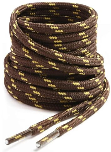 VSUDO Lacci per Stivali Marrone Scuro 130 cm, Lacci per Stivali da Trekking, Lacci Resistenti per Stivali, Lacci Solidi per Stivali da Escursionismo (1 Paio-Marrone Scuro con Punto Giallo-130cm)