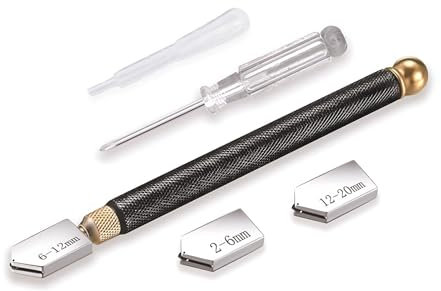 Glass Cutter Tool, Professional Glass Cutting Kit 2mm-20mm, Carbide Tip, Ideal for Cutting Glass, Tiles, Mirror, and Mosaic (5 Pieces)