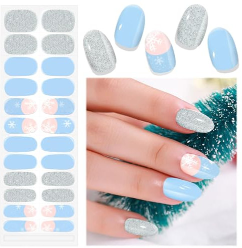 EBANKU 24 Piezas Gel Semicurado Pegatinas Navidad,Mundo hielo y nieve,Tiras Gel Con Lima UñAs,Pegatinas DecoracióN Larga DuracióN, Semi-Curado Gel Nail Art Stickers Decoración