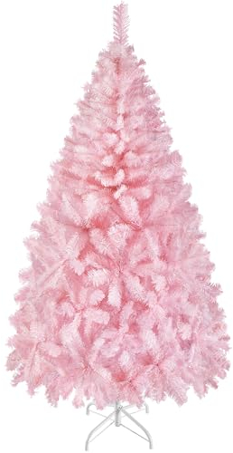 Yaheetech 183 cm Künstlicher Weihnachtsbaum Rosa, Tannenbaum mit 598 Spitzen & Faltbarem Metallständer Wiederverwendbarer Christbaum Kunstbaum für Weihnachtsdekoration
