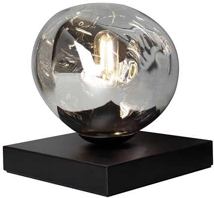 Leuchte.Store Tischleuchte Canopus,moderne 1-flammige Standlampe aus Metall in Silber,mit lackiertem Glas im Lava-Design,Tischlampe mit Schnurschalter,Standleuchte,Wohnzimmerlampe