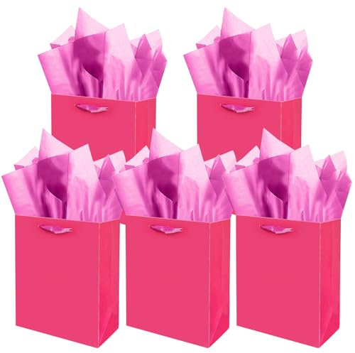 Gcardist Hellrosa Geschenk Taschen mit Tissue Papier für Hochzeit, Geburtstag, Party Supplies-20x11x24cm Mittlere Größe Karton Geschenk Taschen (8x4.3x10Inch,5pcs Taschen +10pcs Tissue Papier)
