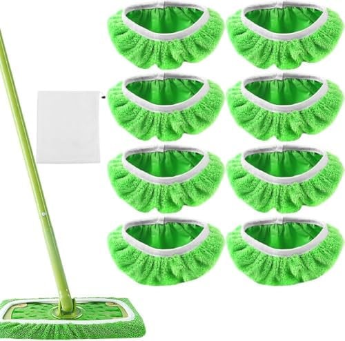 8 Piezas Fregona Microfibra Recambio Mopa, Almohadillas Reutilizables de Terciopelo Coral para Escoba Wetjet, con Bolsa de Malla, para Uso Húmedo y Seco, para la Mayoría de Suelos, Verde