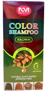 NM Beauty Hair Colour Shampoo For Men & Women | 5-Minute formula | Natural Ingredients and Argan Oil | Ammonia Free | Black/Brown/Dark Brown (250ml/500ml) (Brown, 250ml)
