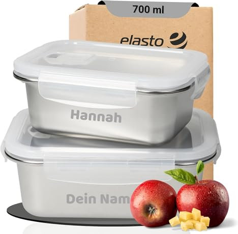 Personalisierte Lunchbox Erwachsene und Kinder 'Heat' 700 ml - BPA-freie Edelstahl Brotdose - Mikrowellengeeignet & spülmaschinengeeignet - auslaufsicherer Behälter, Farbe:silber/transparent