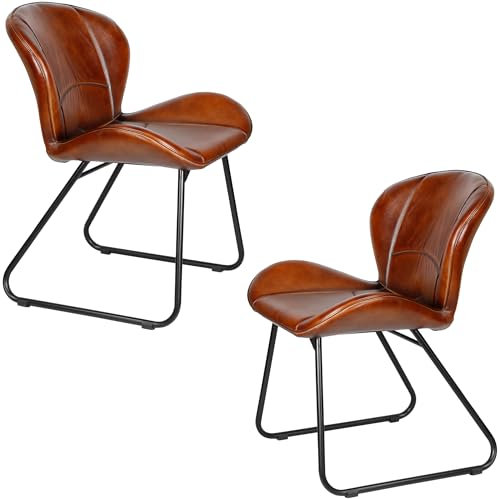 Casa Moro Stühle Esszimmer 2er Set Polsterstuhl Lederstuhl Konferenzstuhl Besucherstuhl Wartezimmerstühle Echtleder Stuhl Modern Rotbraun