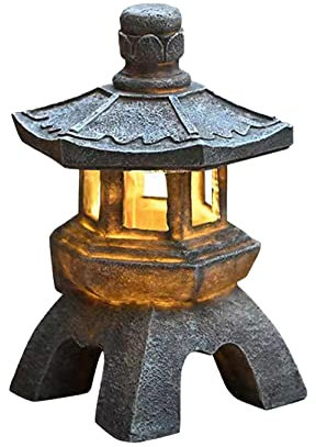 Estatua de jardín de pagoda solar zen, linterna de lámpara japonesa al aire libre, luz del jardín LED parpadeante, linterna de jardín zen al aire libre para el jardín doméstico Décor (estilo2)