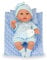 Teorema Giocattoli, Bambola in Vinile, +12 Mesi, Vestito blu con Fiori, Corpo Morbido con Cuscino, Giocattolo per bambine e bambini, kit completo, con accessori Colore blu