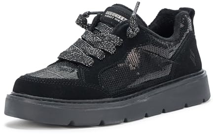 Skechers Women's Keepsakes Cozy - Street Hiker Glam, Classic lace up with Sequins, Black/Black, 8.5M