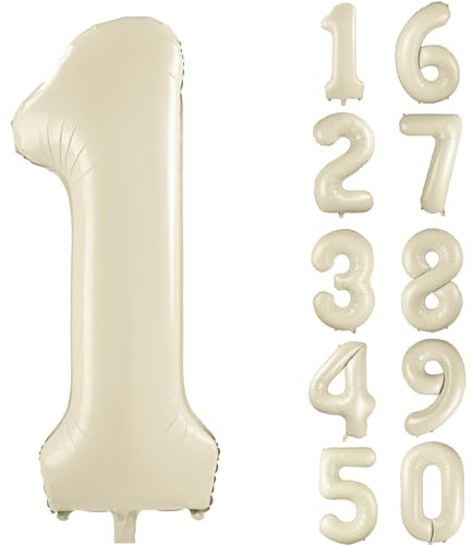 Zahlen Luftballon Beige 40 Zoll Creme Weiß Zahlenballon 1 Mädchen Junge Geburtstag Luftballons Sandweiß Helium Folie Mylar Ballon Geburtstagsdeko Party Bankett Dekoration Zahl 1