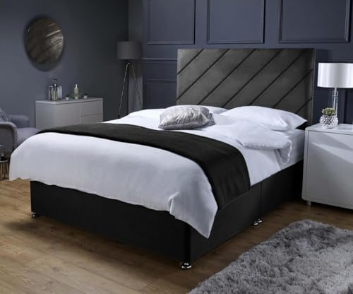 DBS Ravella Divan Bed Set + Memory Sprung Mattress + 24” Headboard (Black, Single, No Drawers)